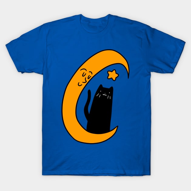 Crescent Moon Star and Black Cat T-Shirt by saradaboru